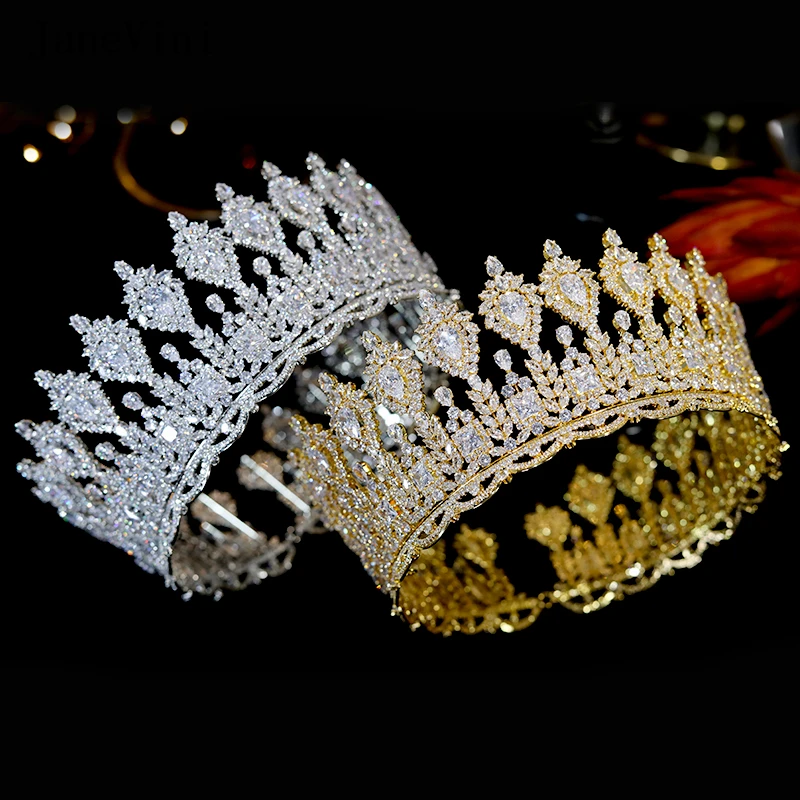 JaneVini Luxury Zirconia Large Queen Crown European Bridal Crowns Tiaras Pageant Party Jewelry Headwear Wedding Hair Accessories