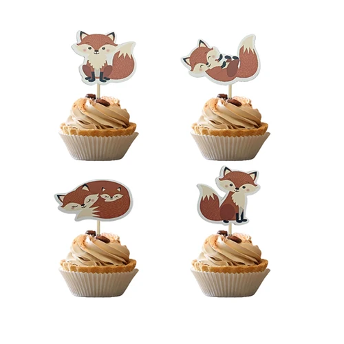 만화 여우 곰 동물 케이크 토퍼, 어린이 생일 파티 베이비 샤워, 숲 동물 테마 파티 장식 용품, 8 개 