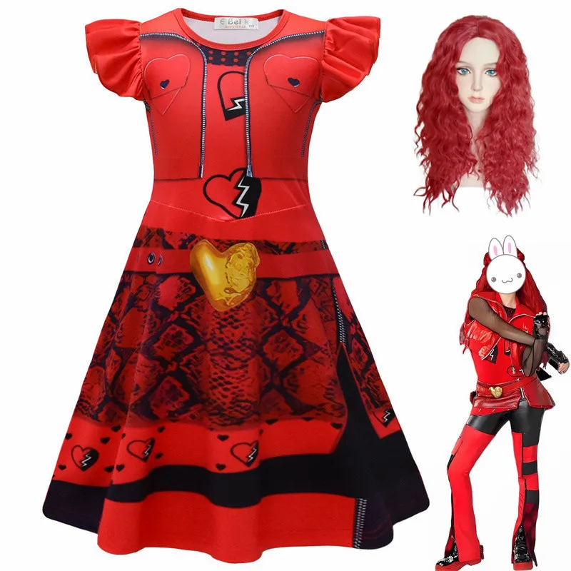 Girls Dresses Kids Descendantse 4 Red Cosplay Costume The Rise of Red Queen Of Hearts Princess Dress Halloween Carnival Dress Up