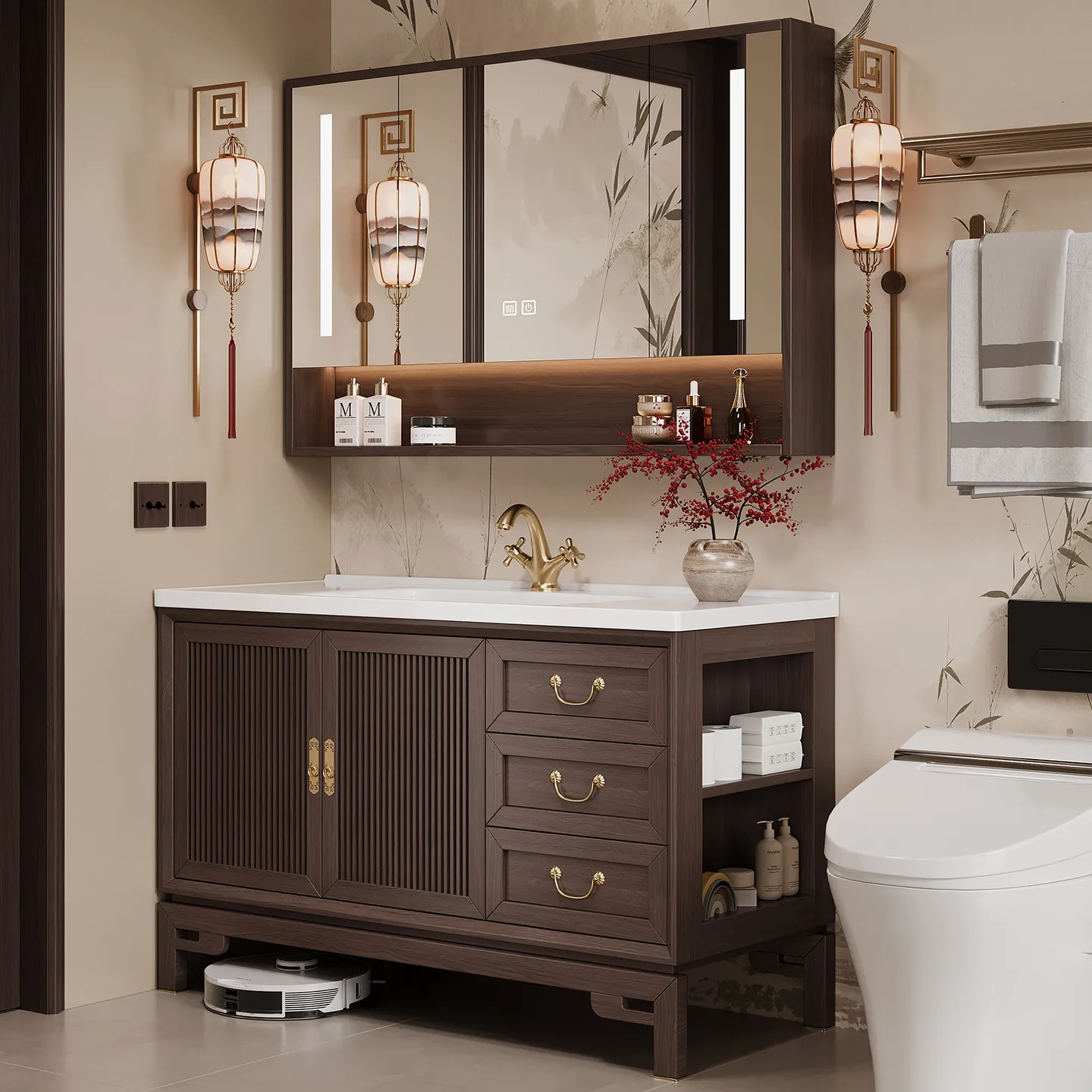 

Комбинированный шкаф для ванной из дуба, дубовый шкаф для ванной от пола до потолка, умывальник для ванной комнаты