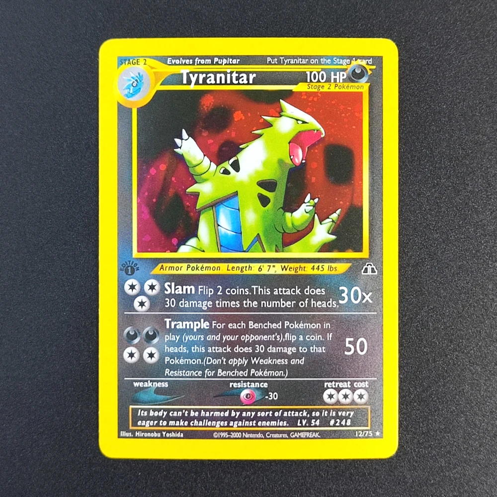 Proxy Pokemon Card EN Gym Challenge 1st Tyranitar 12/75 Super Rare Collectibles Card Single Classic Anime Cards Toys