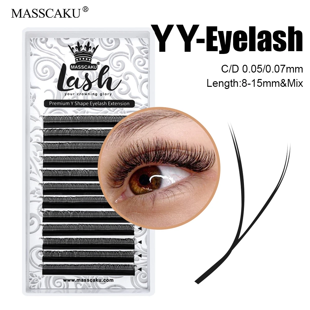 

New Style MASSCAKU C D Curl 0.05/0.07mm Thickness Split Tips Shaped Eyelash Individual Soft Natural Looks YY Design Lashes Trays