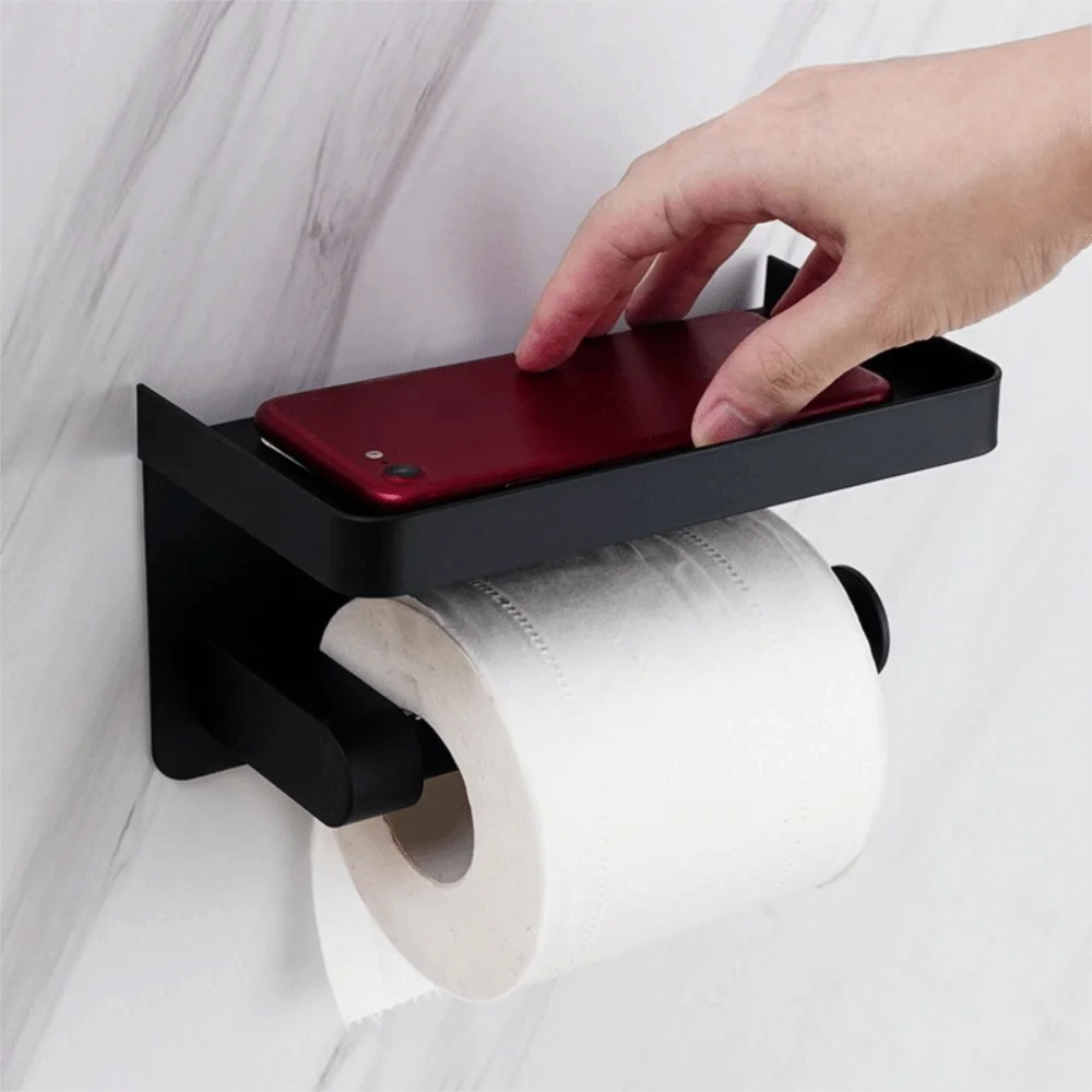 

Держатель для туалетной бумаги с сильной адгезией, без сверления, простая установка, современный стиль, самоклеящийся, настенный дизайн.