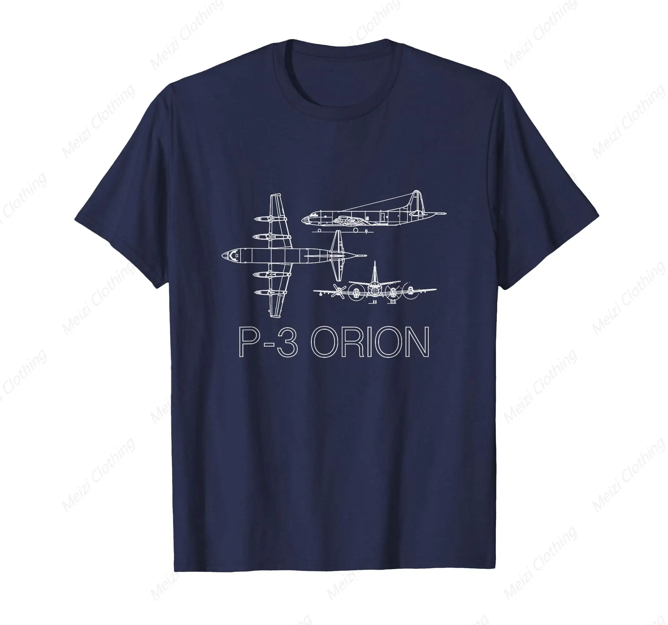 P3 Orion Navy Crew T-Shirt Navy Blue Loose Shirt Pure Cotton Casual And Comfortable Men's Clothing