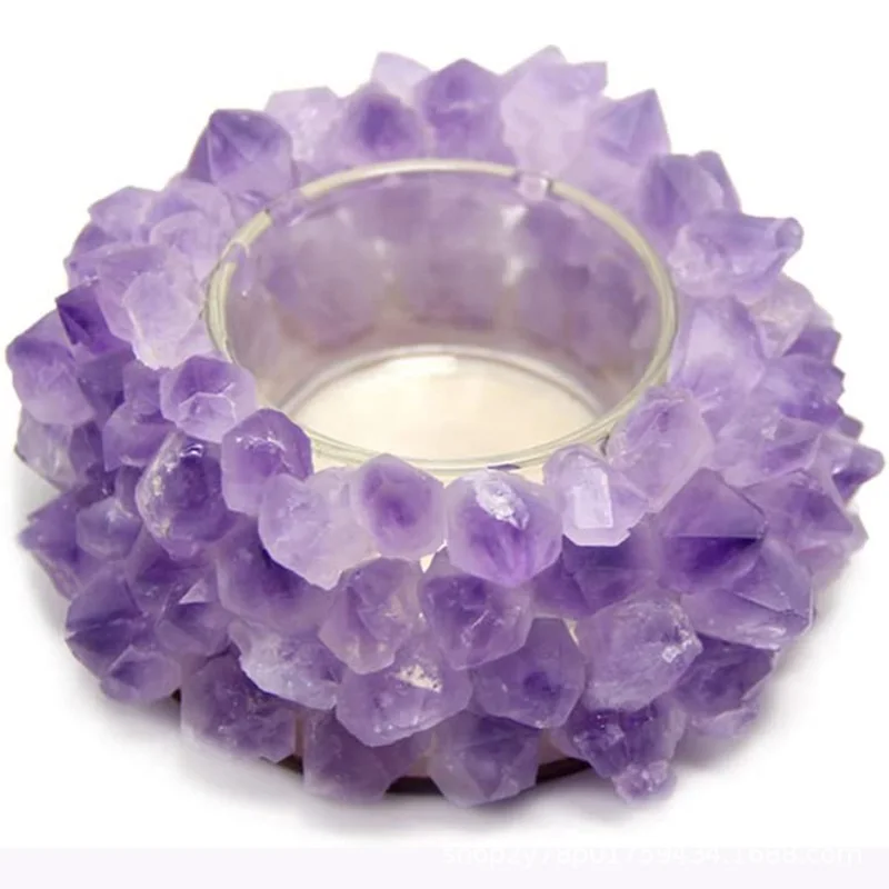 Amethyst Cluster Candle Holder Handmade Rock Crystal Aroma Cup Love Icon Ornament Wedding Decor Valentin's Day Gift Craft