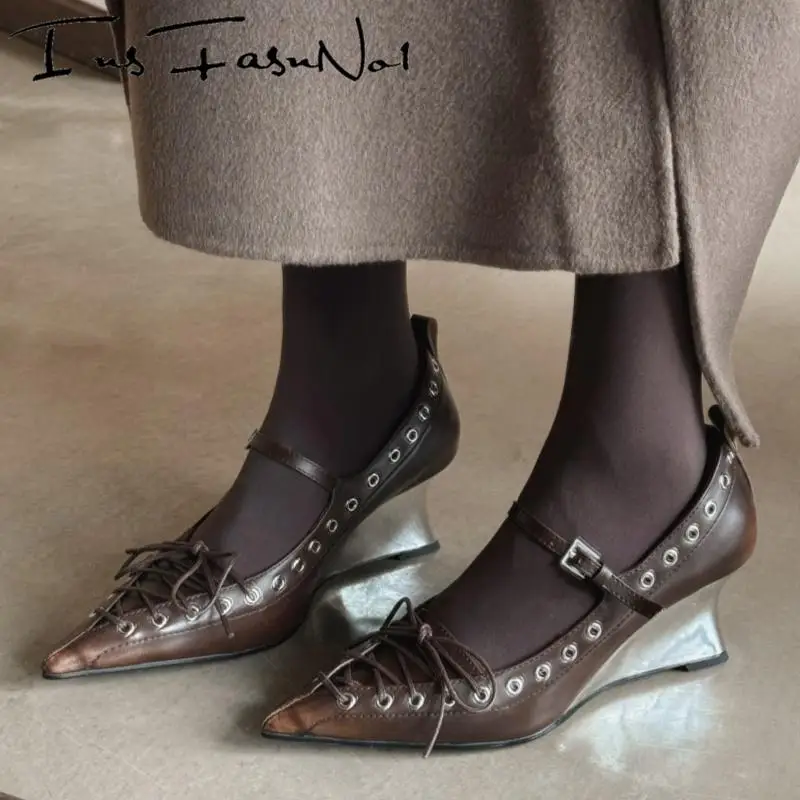 

Дизайнерские женские туфли-лодочки из натуральной кожи с острым носком, модные универсальные повседневные туфли на танкетке с пряжкой на ремне, женские туфли Мэри Джейн