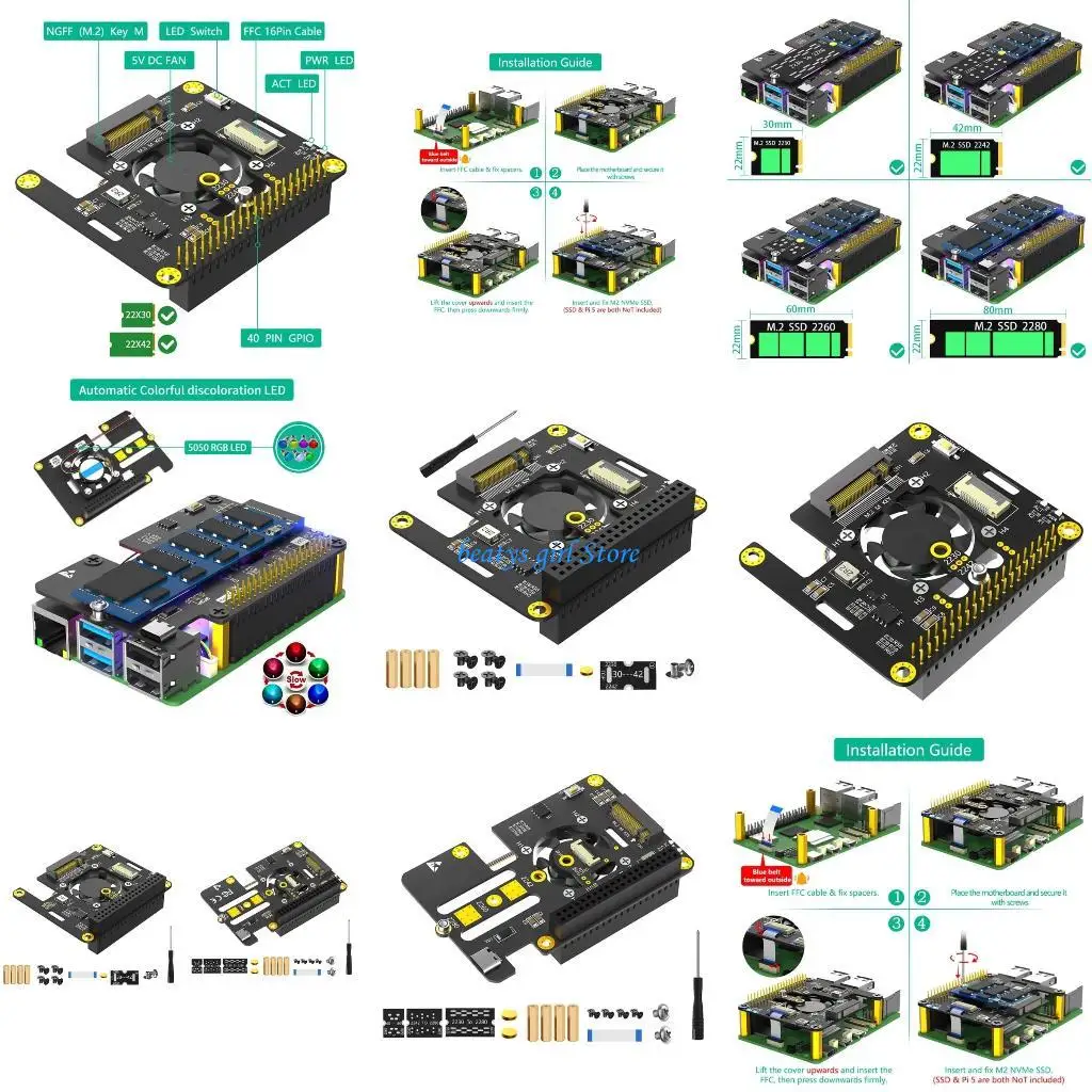 

C7AB 3 in 1 NVMe to PCIe Adapters NVME SSD Coolers fan Automatic Discoloration LED