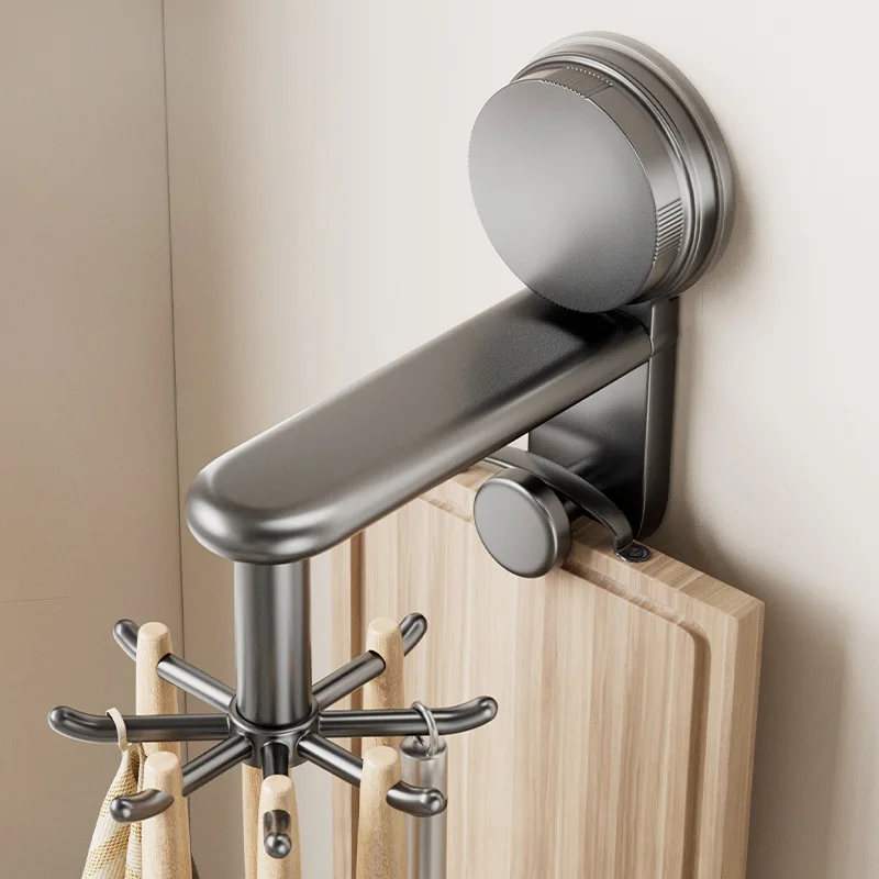 Suction Cup Rotating Hook Wall-mounted Storage Rack Kitchen Utensil Shelf Spatula Spoon No Punching Organizer