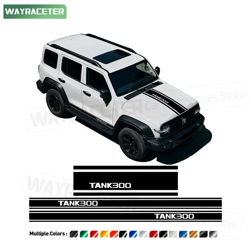 

3 Pcs/Set Hood Bonnet Engine Cover Carbon Fiber Vinyl Decal Door Side Stripes Sticker For GWM Tank 300 2025 2026 2024 Off Road