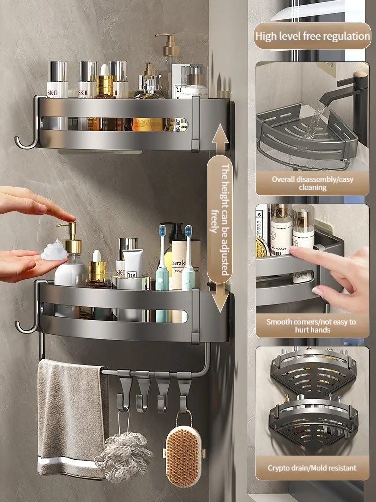 No-Drill Bathroom Shelf Shelves Shampoo Makeup Storage Holder Kitchen Organizer Wall Mounted Bathroom Accessories image 3