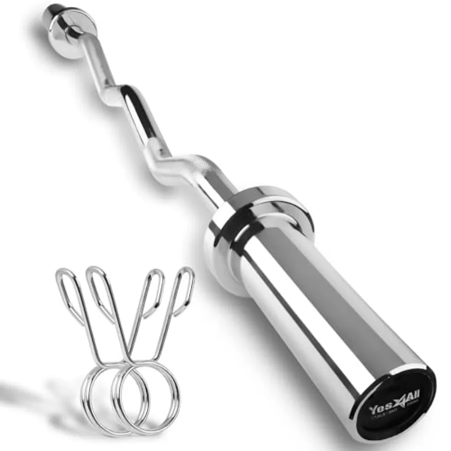 480LB Standard Gerade Langhantel 60 EZ Curl Bar 47 Gewichtsstange 1 Zoll Durchmesser mit Star Lock Klemmen und Gummiring für Kreuzheben und Squats