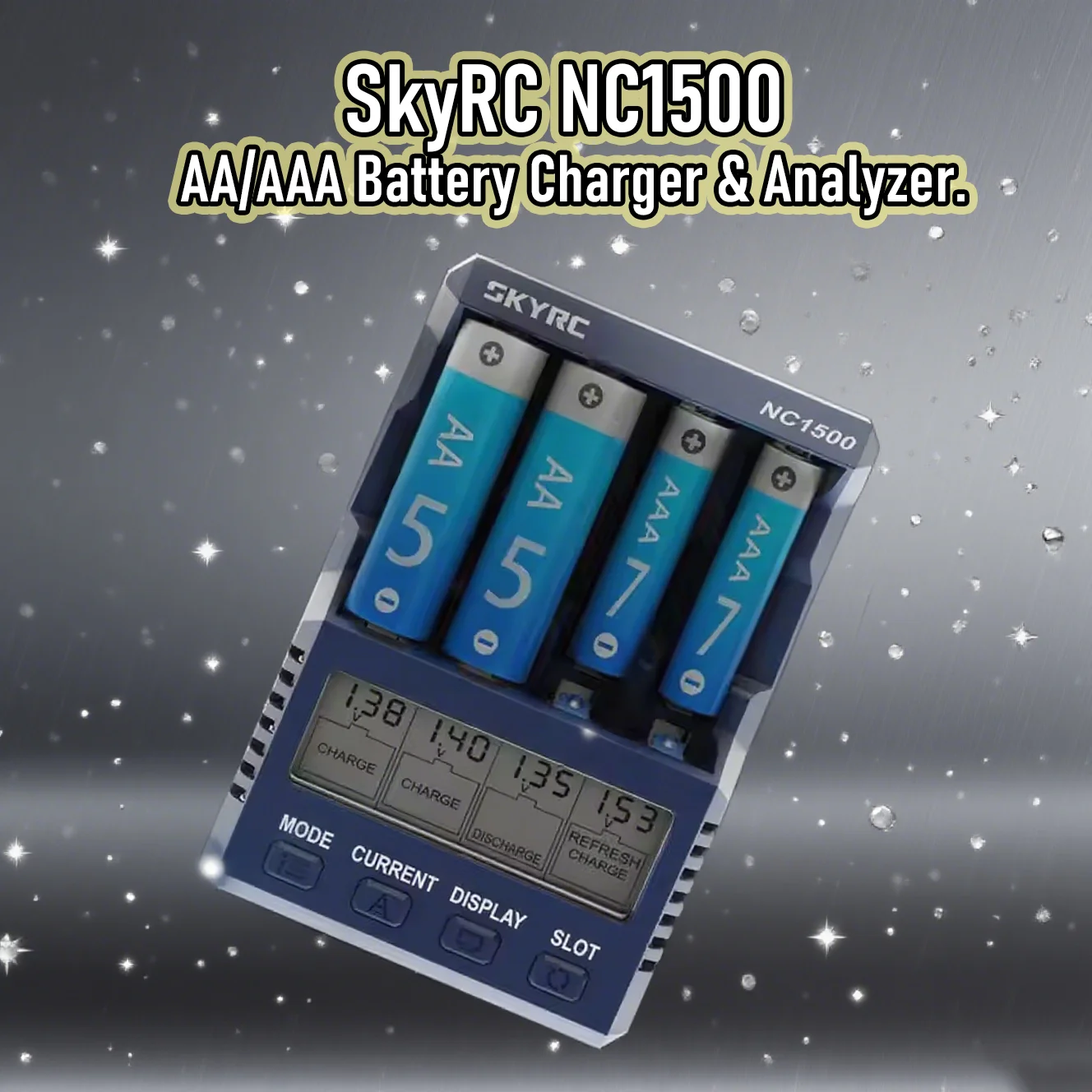 SKYRC NC1500 Анализатор зарядного устройства AA/AAA — профессиональное зарядное устройство для 4 никель-металлогических аккумуляторов типа АА, многофункциональная батарея