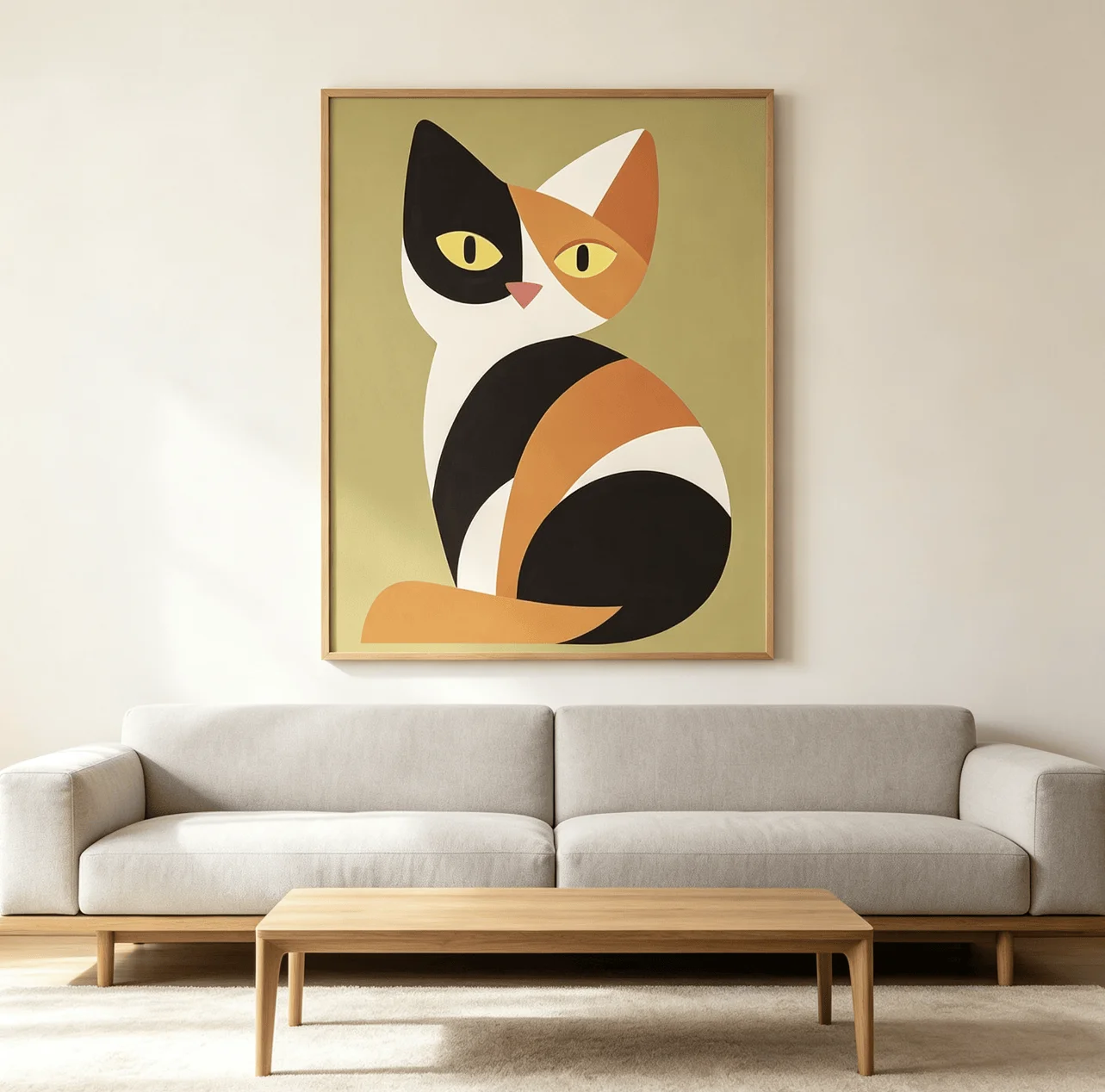 Geometric Calico Cat Wall Art Canvas Prints Poster, Minimalist Animal Decor For Living Room Bedroom Office Study Home Decoration