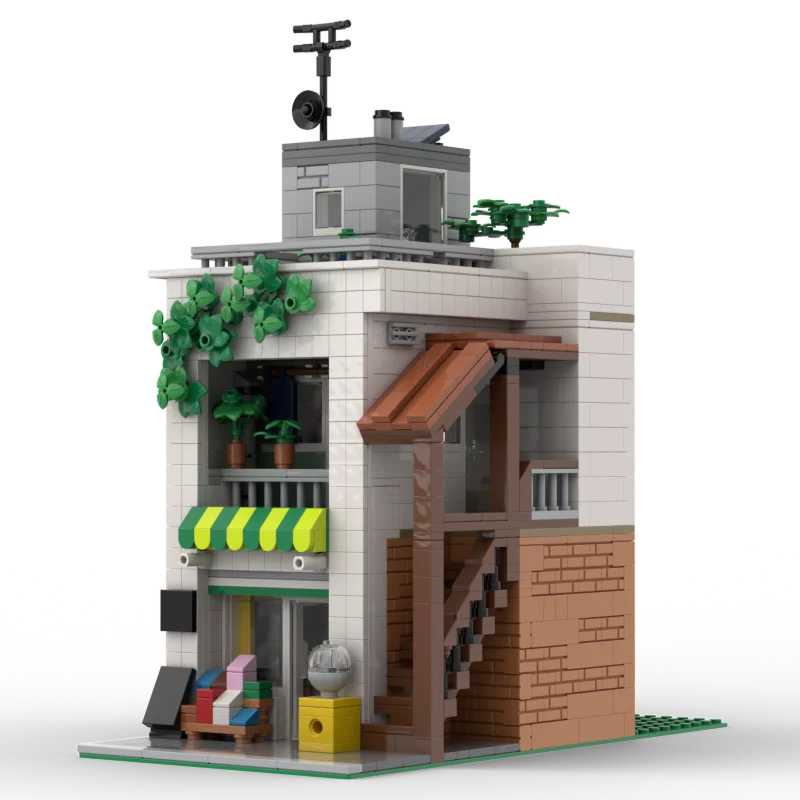 1297 pçs moc cidade criativa vista de rua modular loja de conveniência modelo arquitetura bloco de construção diy crianças tijolos brinquedos presentes