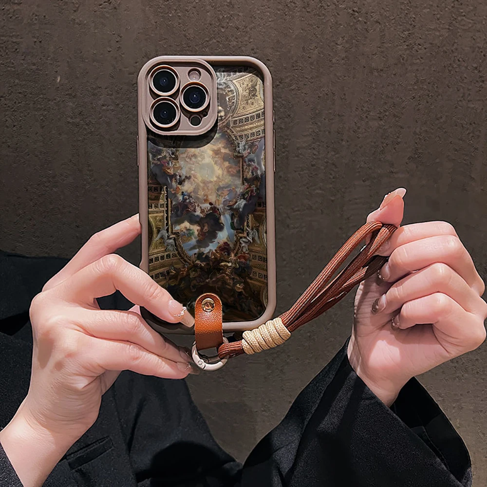 Retro-Kunst-Religion-Collage Silikon-Handyhülle für iPhone 16 17 Pro 15 14 13 12 11 Pro Max 16E 7 8 Plus XR XS mit Lanyard-Hülle – Detail 4