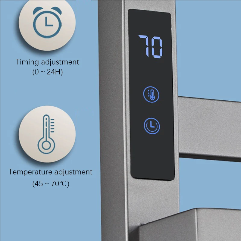 OXG Термостатическая электрическая вешалка для полотенец для ванной комнаты Настенная электрическая вешалка для полотенец с подогревом для ванной комнаты, встроенный таймер