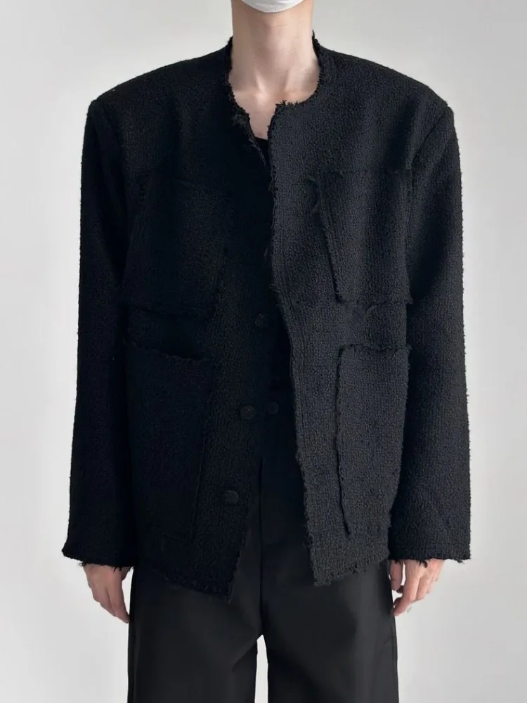 Advanced Neutral Jacket with Fringed Design Men Woven Lazy Loose Top Autumn Winter Fluffy Coats Single Breasted Knitted Cardigan