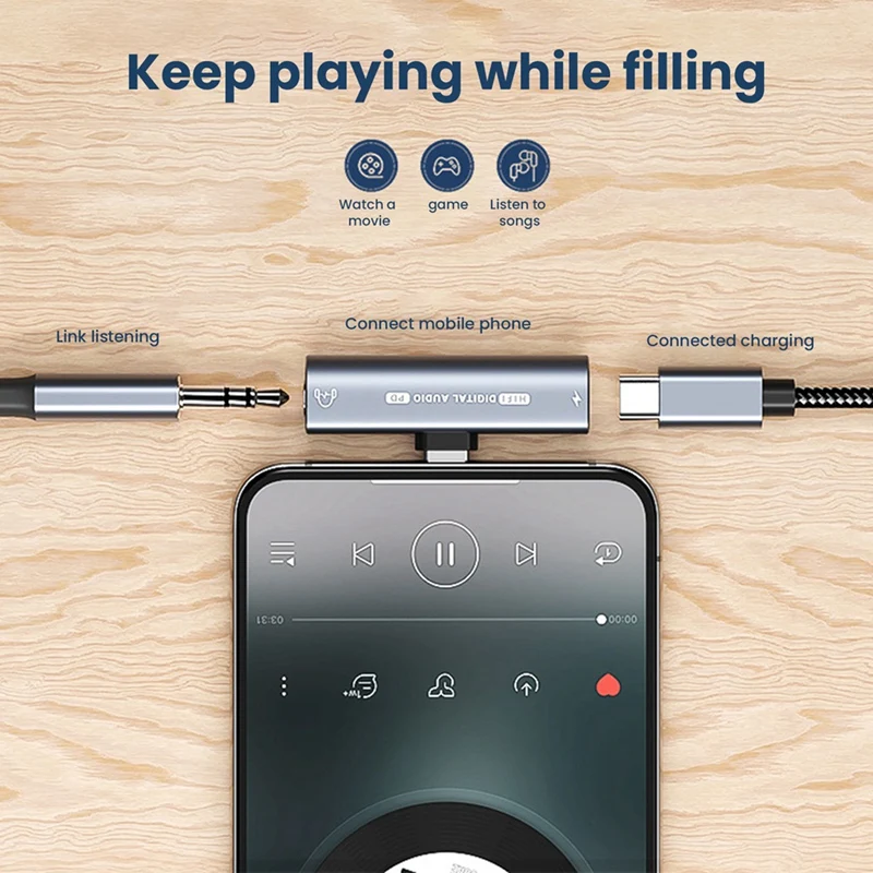 Adaptador de auriculares 2 en 1 USB tipo C a USB C/3,5 Mm, convertidor de Audio DAC de 32 bits/384Khz, decodificador Digital PD2