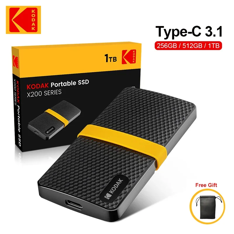 KODAK 미니 휴대용 하드 드라이브, 외장 SSD, X200, 2TB, 1TB, USB3.1, HD Externo 256B, 512GB PSSD, PS4 PC, MAC TV 스마트폰용