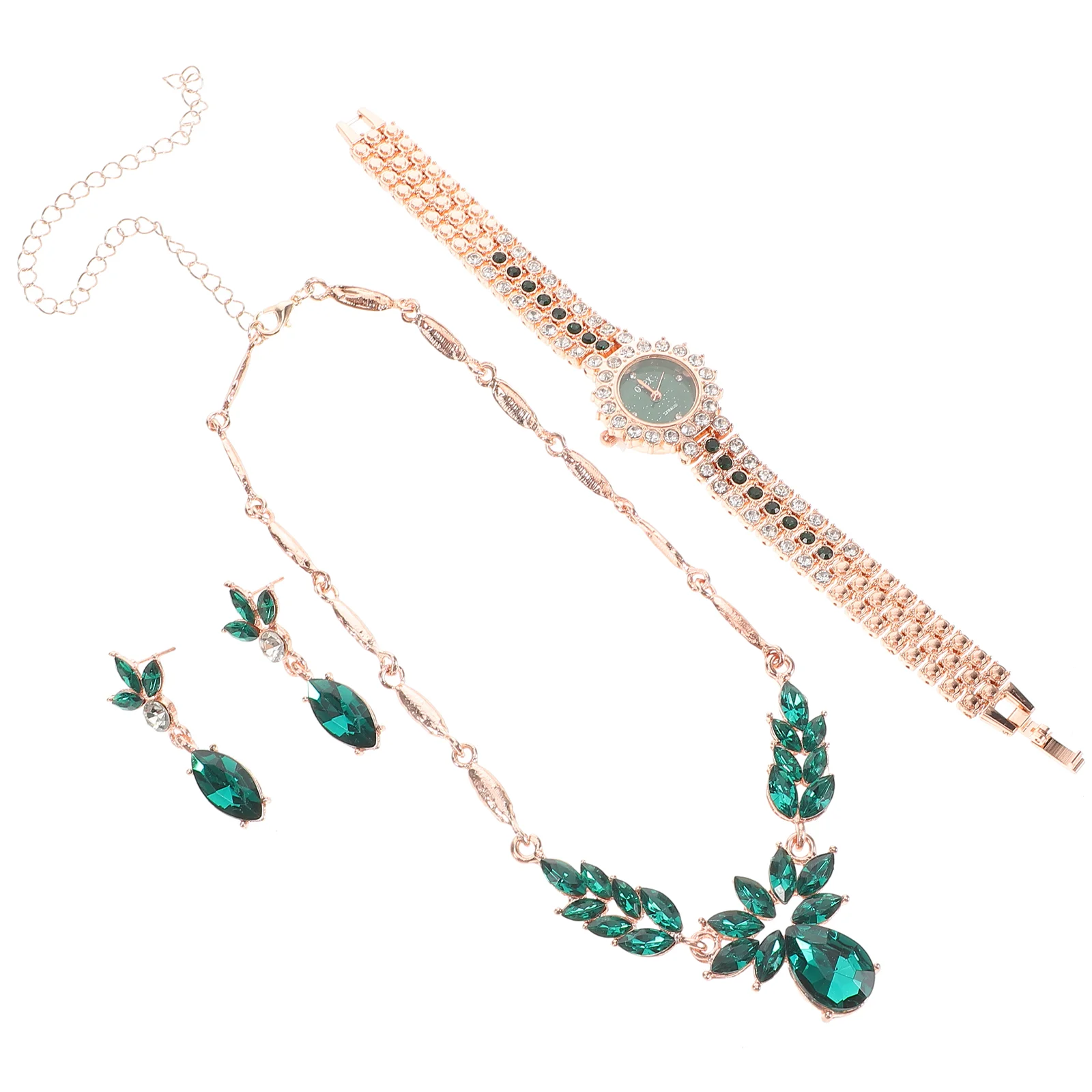 Emerald Watch Set The Watche Groene Kostuum Sieraden Wijzerplaat Bruids Dangle Oorbellen Kit