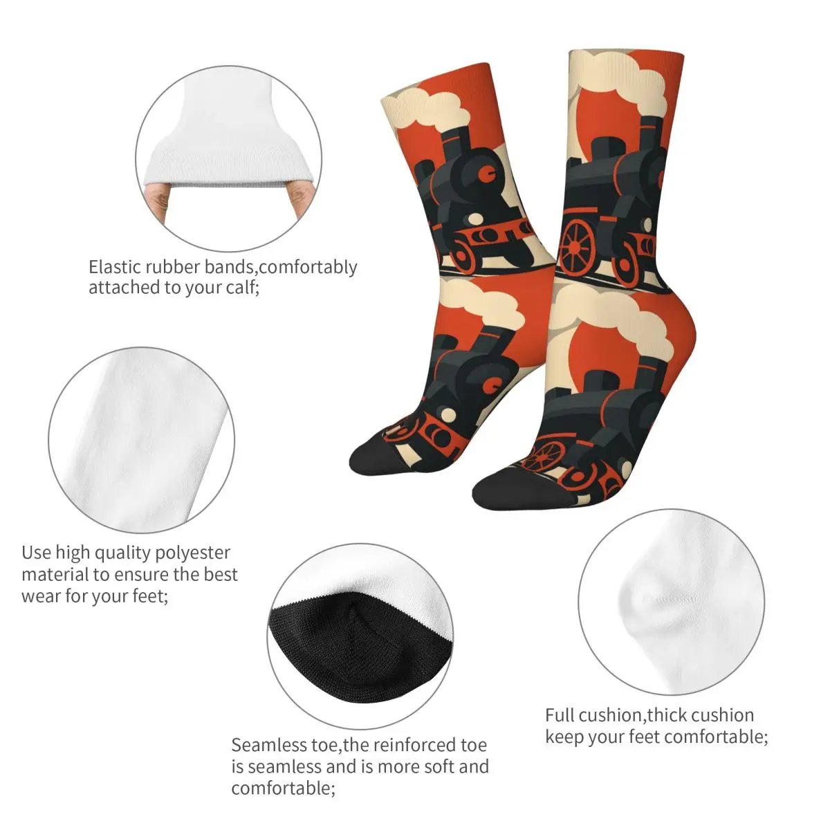 جوارب دائرية لجميع المواسم، جوارب قطار البخار، جوارب هاراجوكو الطويلة، إكسسوارات للرجال والنساء هدية عيد الميلاد