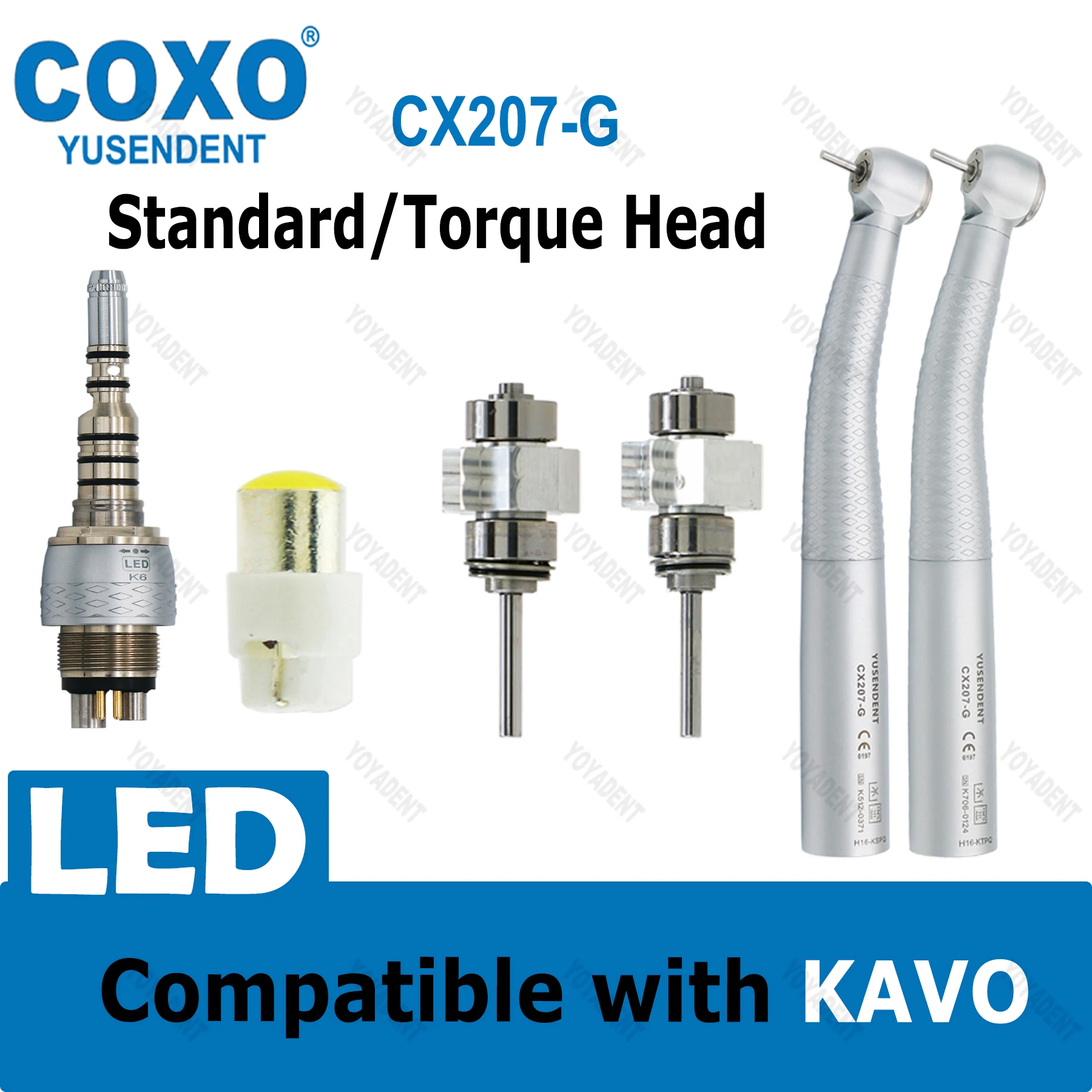 COXO YUSENDENT Dental Fiber Optic High Speed Handpiece Push Button Air Turbine Fit KaVo MULTIFLEX LUX LED Coupling 6 Holes