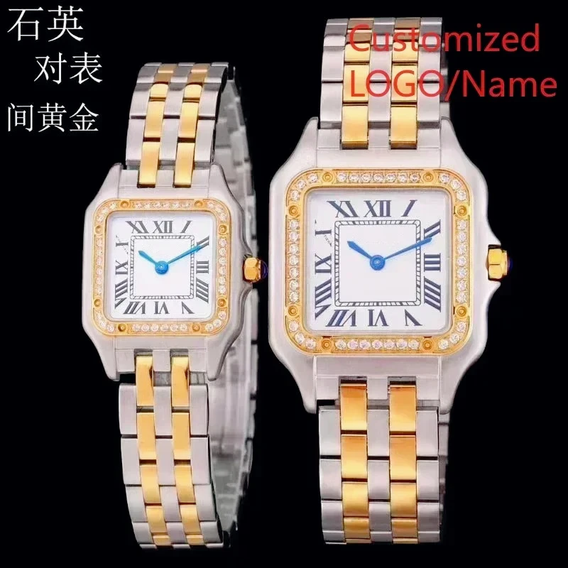 Stylish Panthere Inspired Couple Watch Precise Quartz Movement Elegant Yellow Gold Diamond Bezel Wear Resistant Silver Stainless view 4