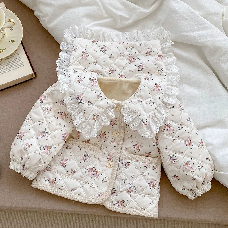 Winter Kids Baby Girls Long Sleeve Thickening Printing Warm Cotton-padded Clothes Infant Baby Girls Children Clothes Coat