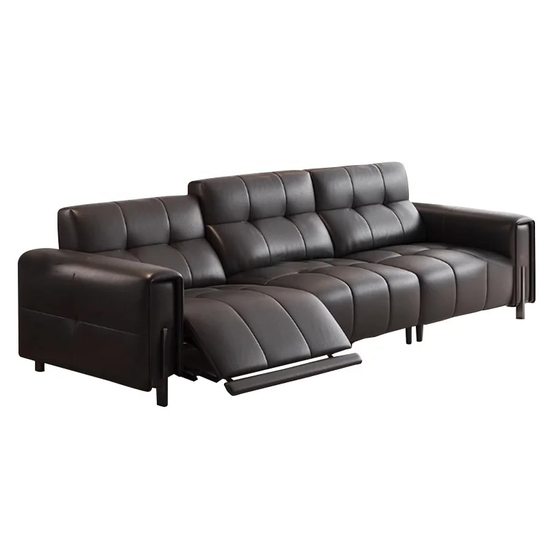 -ss Leather Electric Function Multi-Person Sofa Minimalist Living Room Adjustable Head Layer Cowhide In-Line Sofa