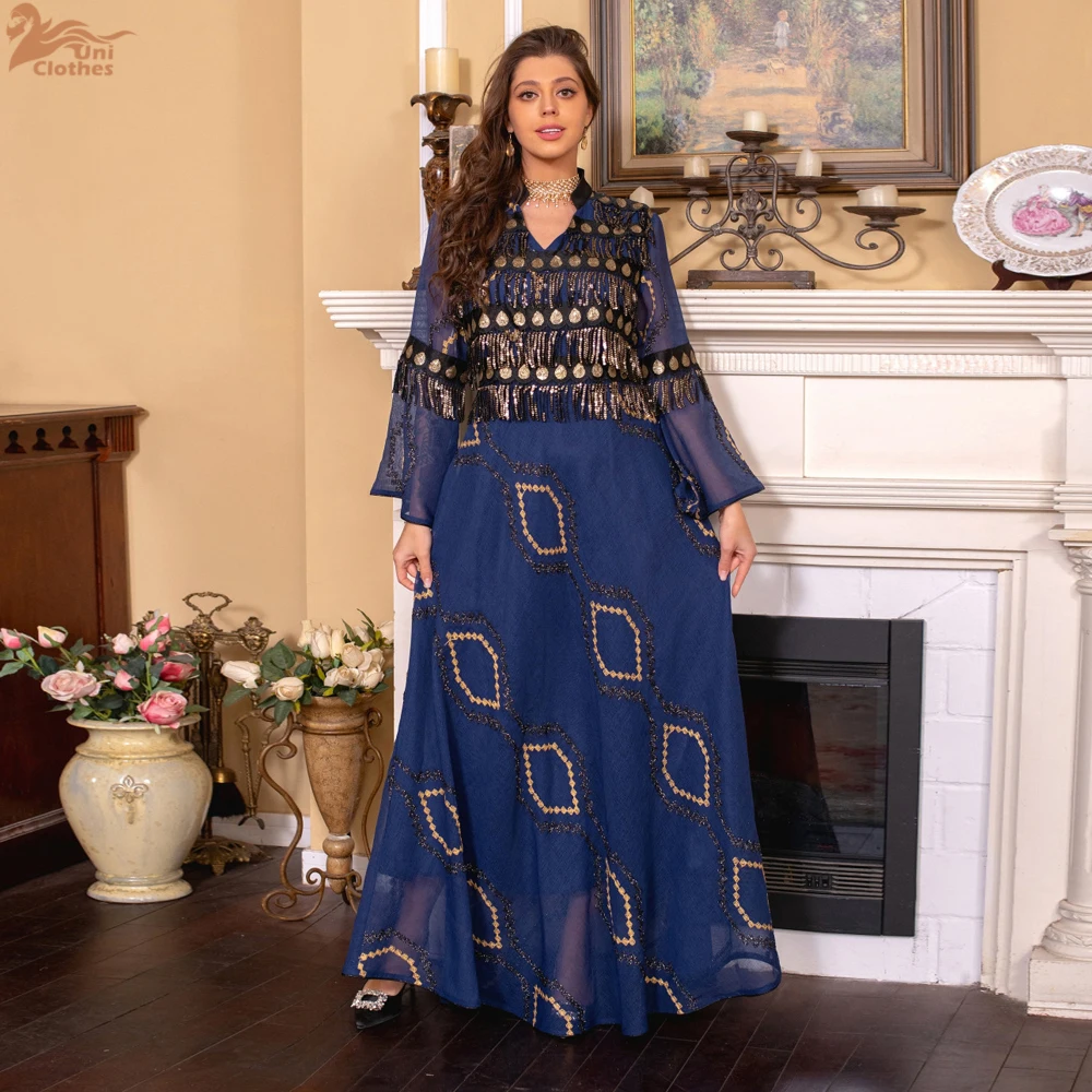 Modest Dress For Woman Dubai Luxury Ramadan Embroidery Sequins Belted Kaftan Wedding Party Occasions Long Dresses Djellaba Femme