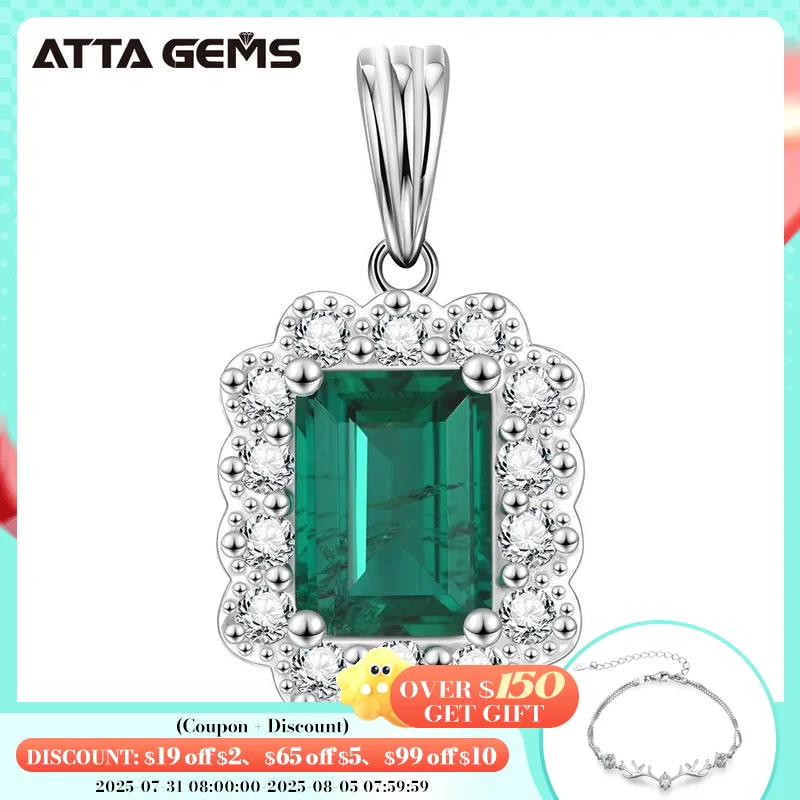 

ATTAGEMS Vintage 100% 925 Sterling Silver Emerald Gemstone Diamonds Pendant Necklace Cocktail Party Fine Jewelry Gift Wholesale