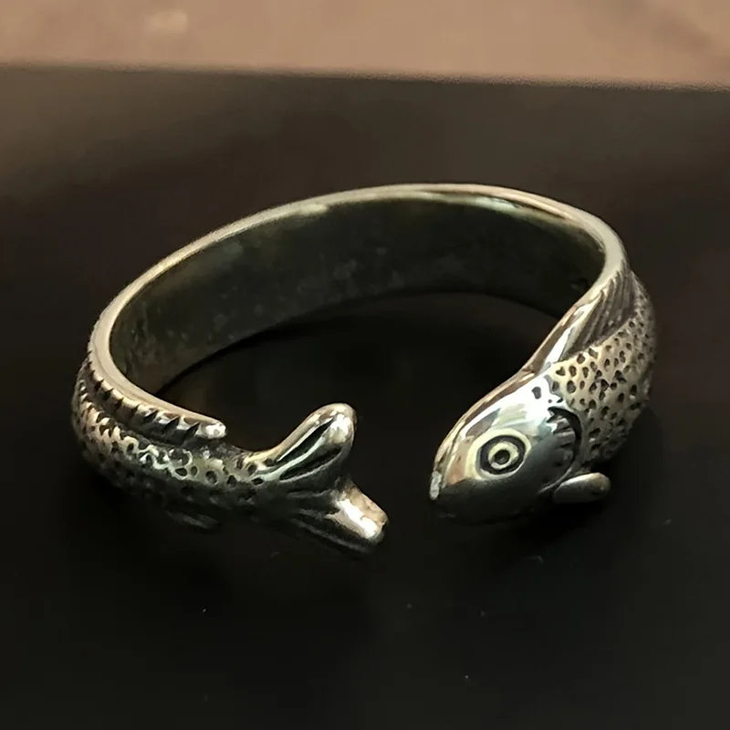 Koi Open Vintage Ring for Women Salted Fish Cute Middle Ancient Style 2026 New European and American Spring Jewelry Accessories
