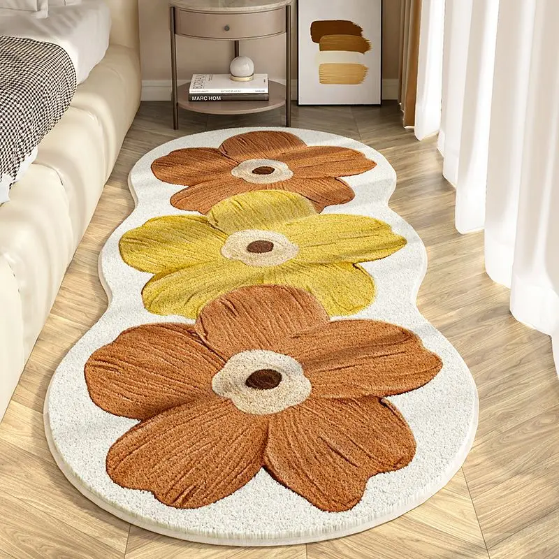 Irregular Bedside Carpet Flower Pattern Area Rugs Imitation Wool Carpets Non-slip Floor Mat For Bedroom Home Decoration