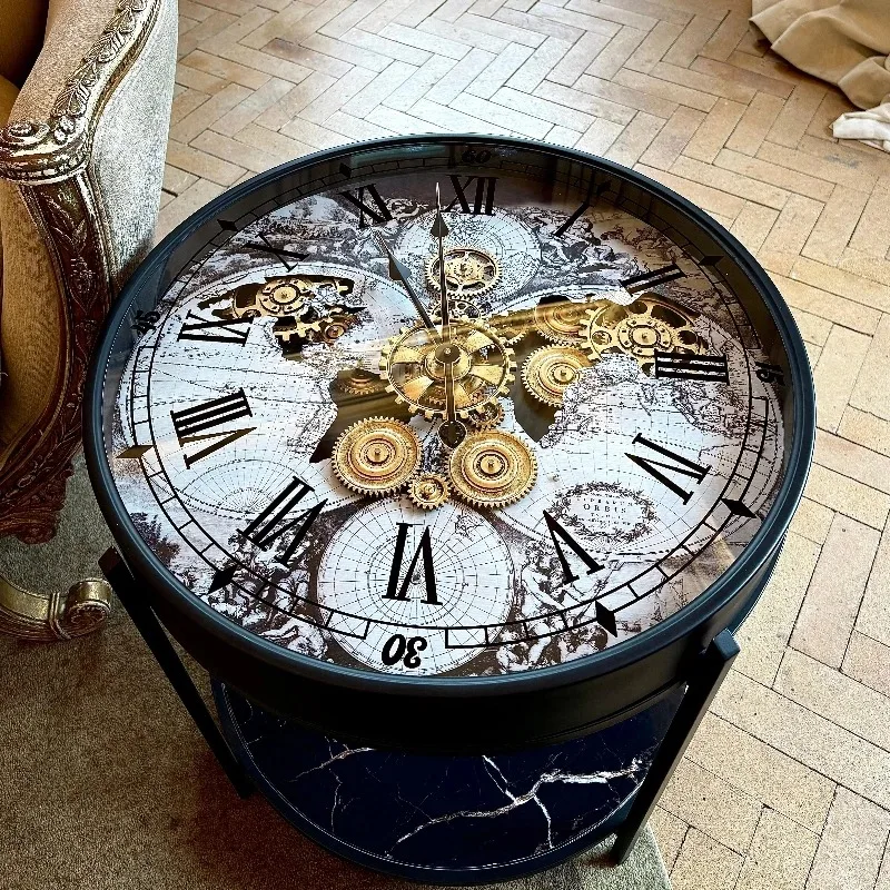 Luxury Coffee Table with Clock Function Large Vintage Side Table Silent Clocks Nordic Storage Home Living Room Decor Furniture