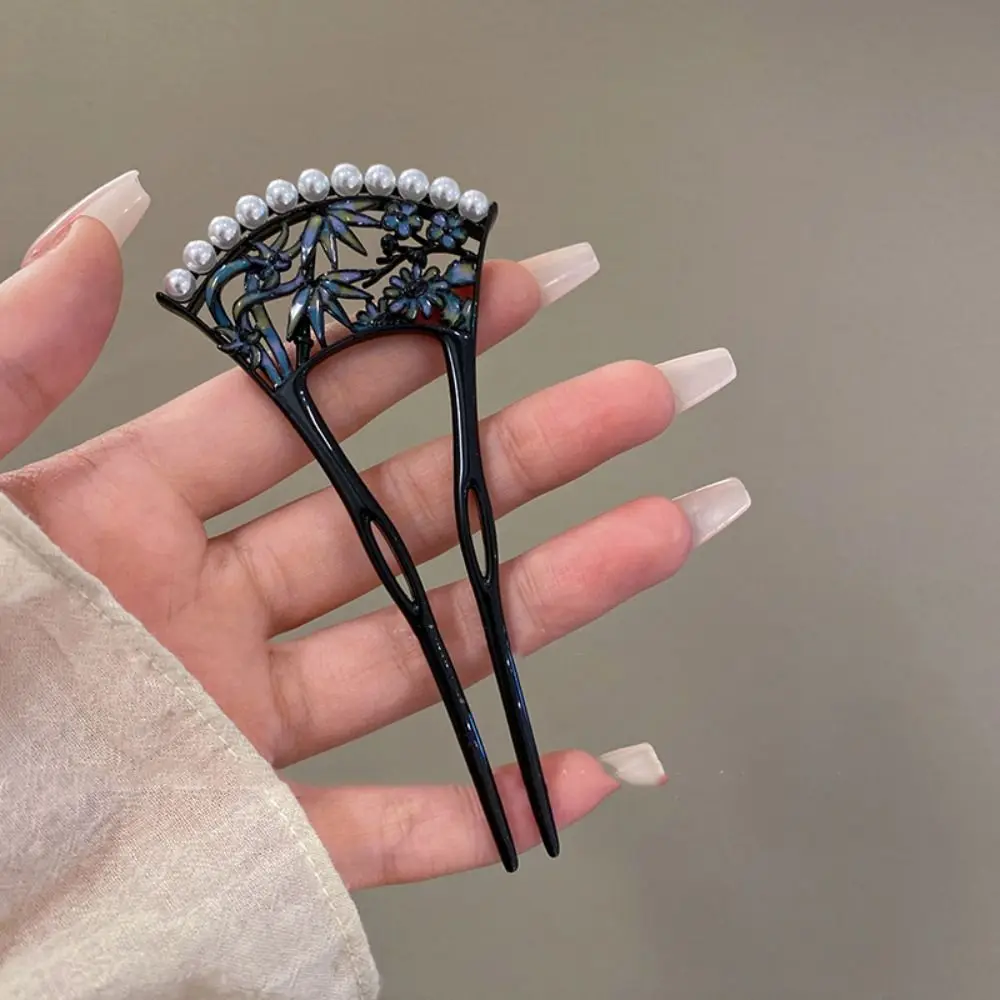 

Antique Pearl Fan Hair Stick Hollow Chinese Style Hanfu U Shape Hairpin Hanfu Headwear Hair Chopstick For Girl