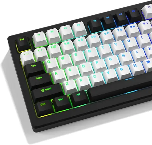 XVX Shine Through 75% teclas PBT de doble disparo 124 teclas teclas de amplia compatibilidad en blanco y negro para teclado