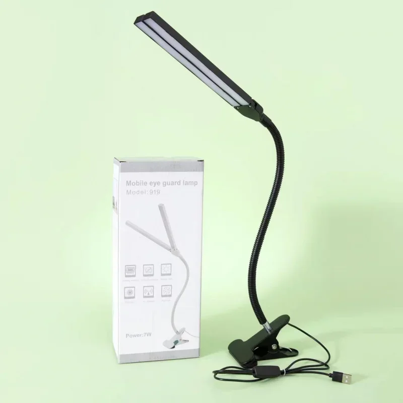 Clip Led Desk Lamp 7W Double Head Table Lamp Usb Rechargeable Reading Night Light for Student Bedroom Bedside Table Lamps