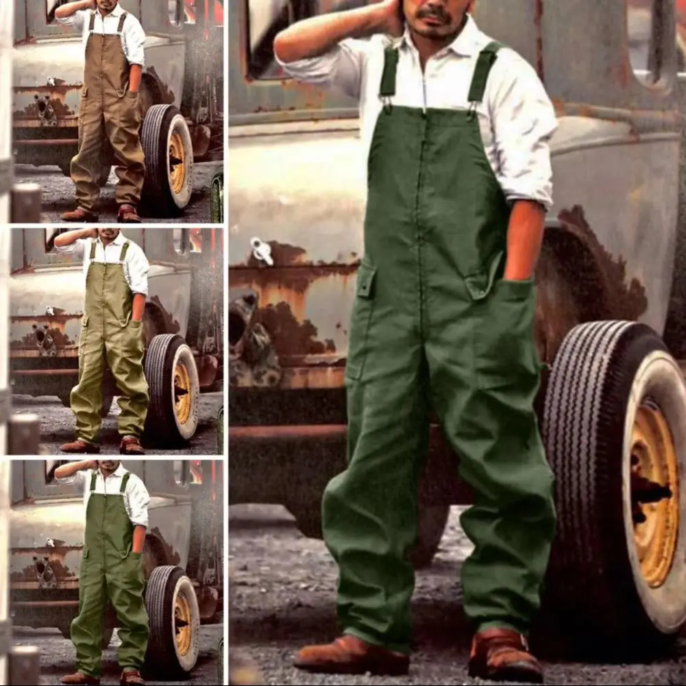 

2025 мужской джинсовый комбинезон в стиле ретро, свободный комбинезон с большими карманами, мягкий толстый комбинезон-карго, повседневные мужские комбинезоны