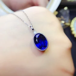 925 Sterling silver natural sapphire necklace pendant jewelry Fire color good women's luxury jewelry certified boutique