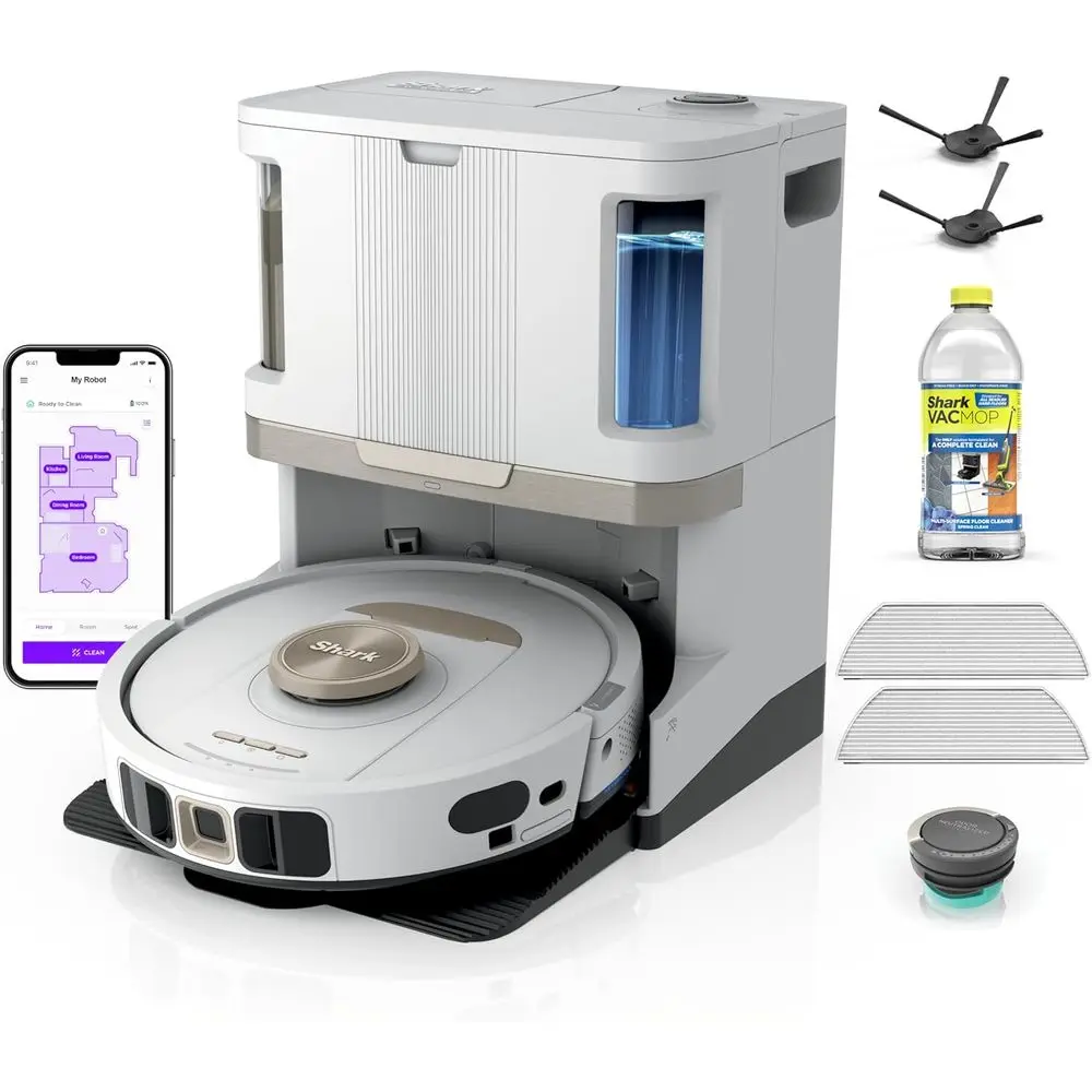 

2-in-1 Robot Vacuum & Mop with Self-Cleaning Base, Precision Mapping, Autolit Tech, HEPA Filtration, Edge Detection, White