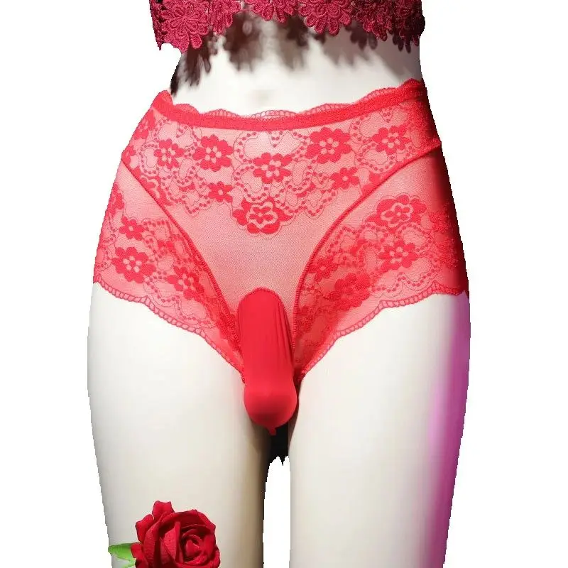 

Мужские кружевные прозрачные трусики-брифы с цветочным принтом