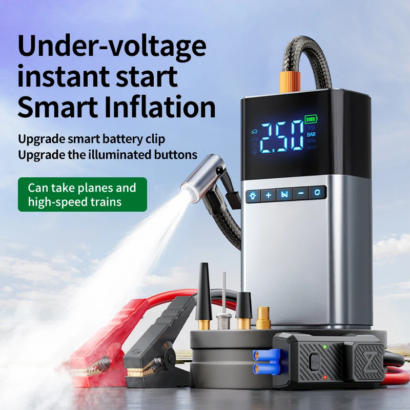 Portable Car Jump Starter Power Bank with Air Compressor for Emergency Power Supply Battery Booster Pack for Cars Trucks
