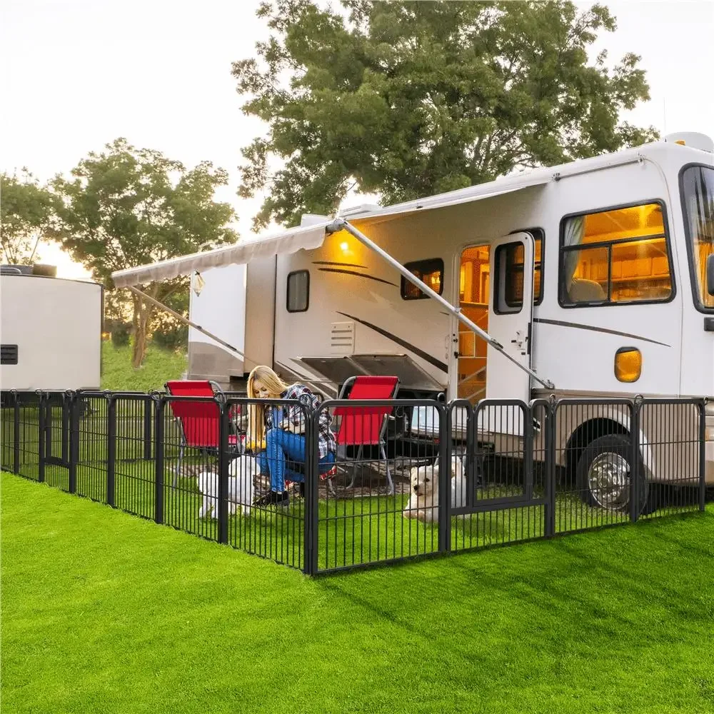 16 Panels Metal Heavy Duty Pet Playpen with Door Black Foldable Dogs Ducks Rabbits Versatile Indoor Outdoor Exercise Area Easy