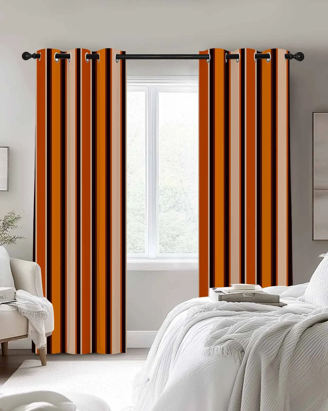 

Simple Vertical Orange Striped Polyester Window Curtains For Living Room Kitchen Bedroom Drapes