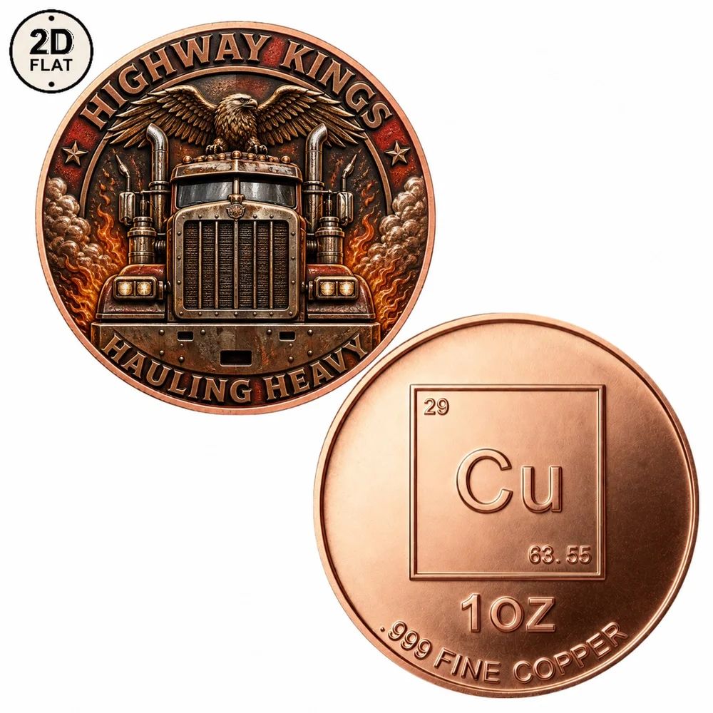 1pc Vintage Highway Trucker 1 OZ .999 Fine Copper Coin Highway Kings Hauling Heavy Semi Truck Souvenir Medal Keepsake Gifts