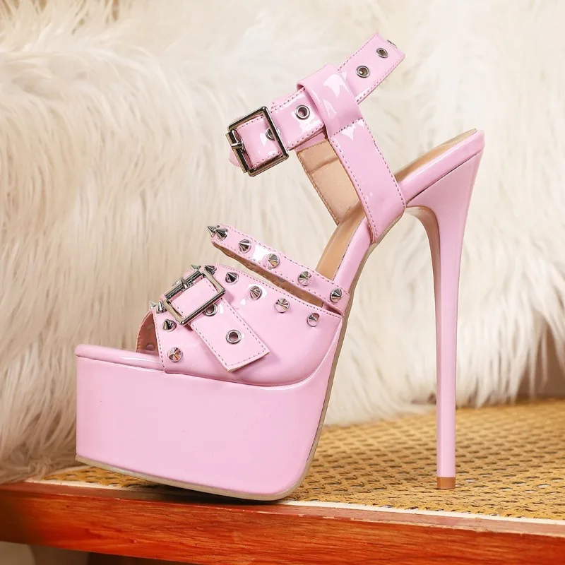 

Летние модные розовые сандалии-гладиаторы Aneikeh с заклепками и открытым носком, на платформе 16 см, на очень высоком каблуке, для ночных клубов и танцев