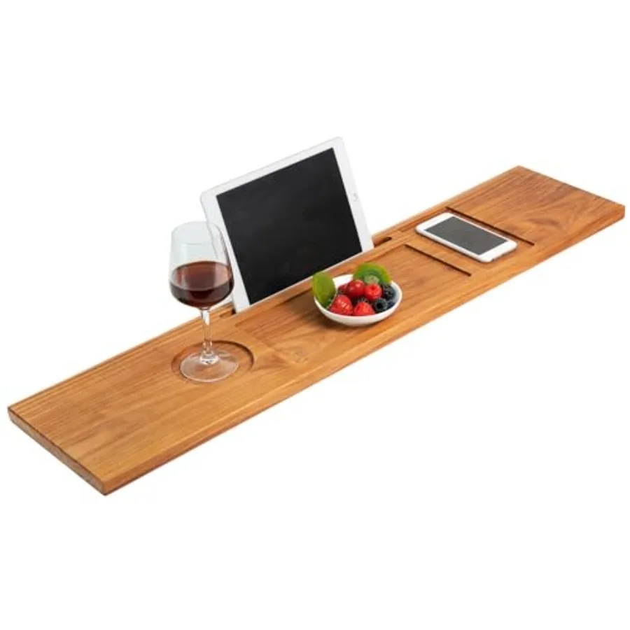 Bandeja de Bañera de Teca, Tabla de Madera para Bañera con Soporte para Vino y iPad