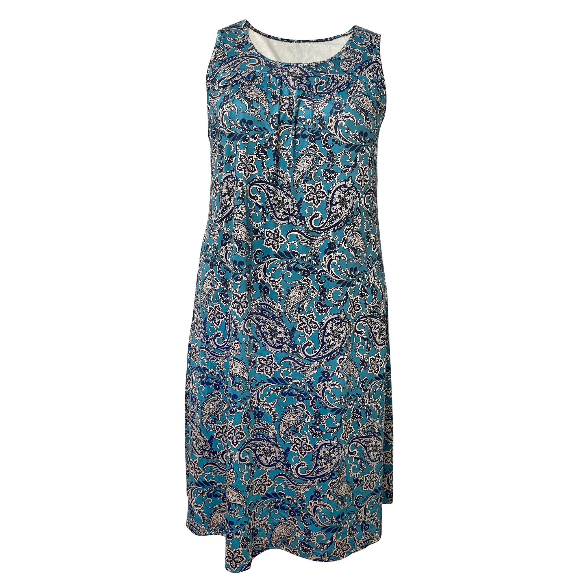 Women’s Sleeveless Paisley Print Dress Teal Blue Bohemian Style, Casual Summer & Daily Wear Oversized Shirt Y2k Ladies Clothes