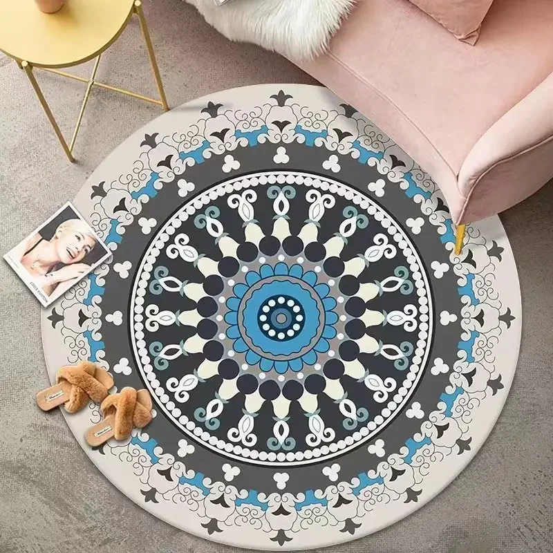 Circular Ethnic Pattern Carpet Mat Traditional Floral Print Home Decoration Modern Home Living Room Party Decoration Carpet