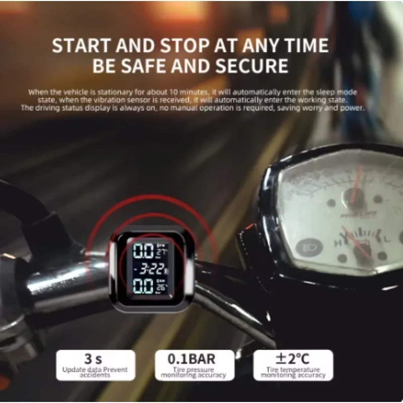

Colorful LCD Motorcycle TPMS Tire Pressure Monitor Alarm System, Wireless Sensor Dirt Pit Bike Accessories